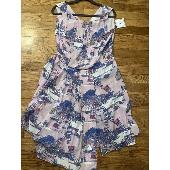 Svilu Pleated Crepe De Chine Size 6 100% Silk Dress Pink with Sailboats - Picture 10 of 16